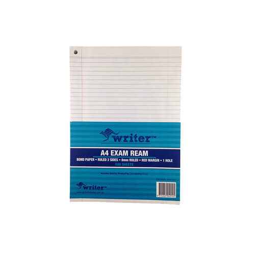 Writer A4 8mm Ruled Exam Paper w/ Margin (55gsm)